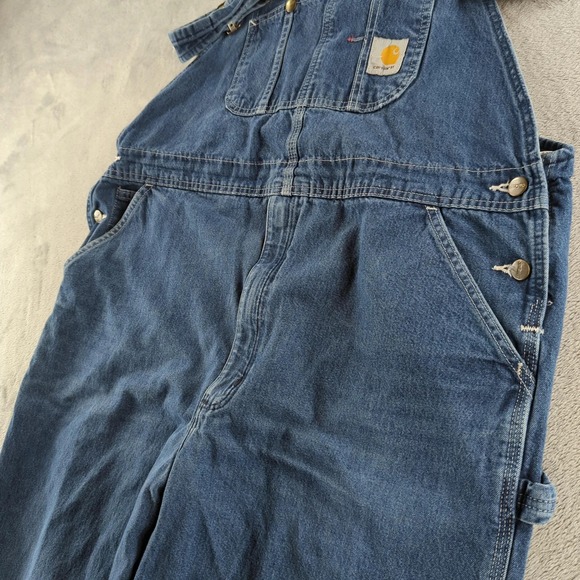 Carhartt Bib Overalls Mens 42x30 Blue Denim R07 DST Hammer Loop Wide Y2K Style - Picture 5 of 15